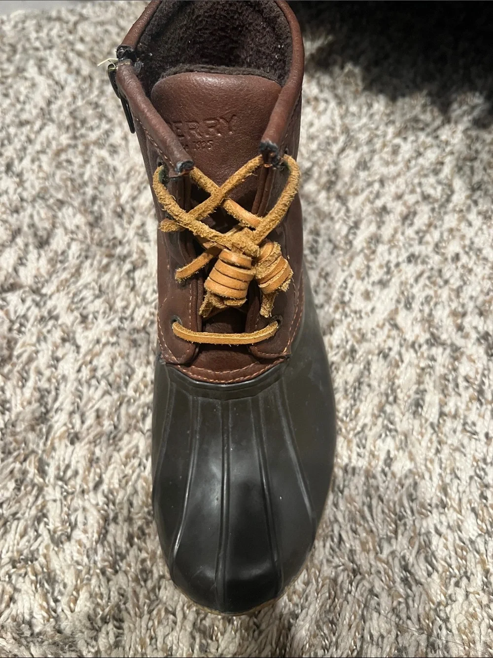 Sperry Brown Leather and Dark Brown Rubber Kids Duck Boots